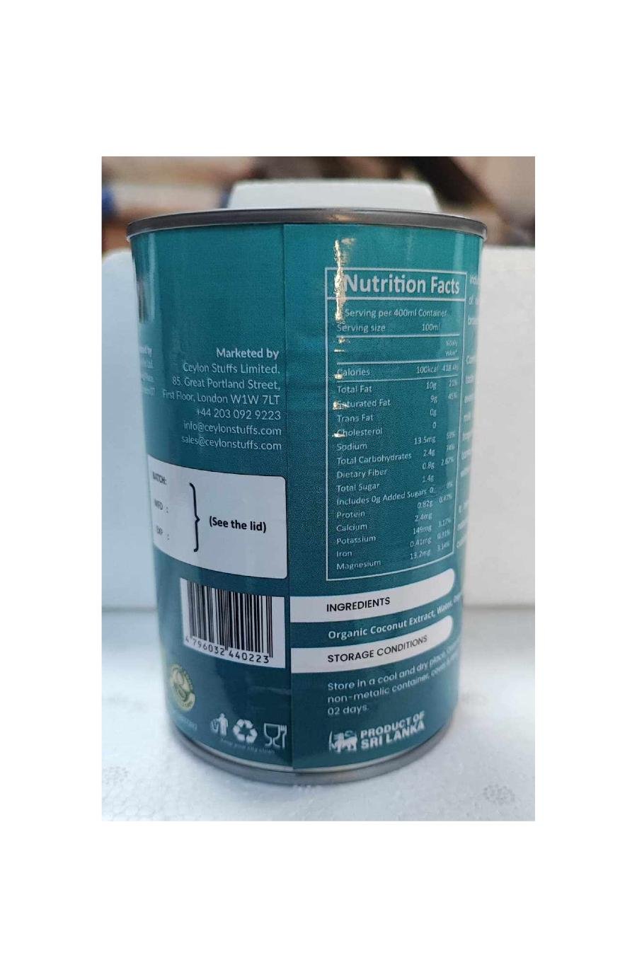 COCONUT MILK ( ORGANIC ) 1X400ML